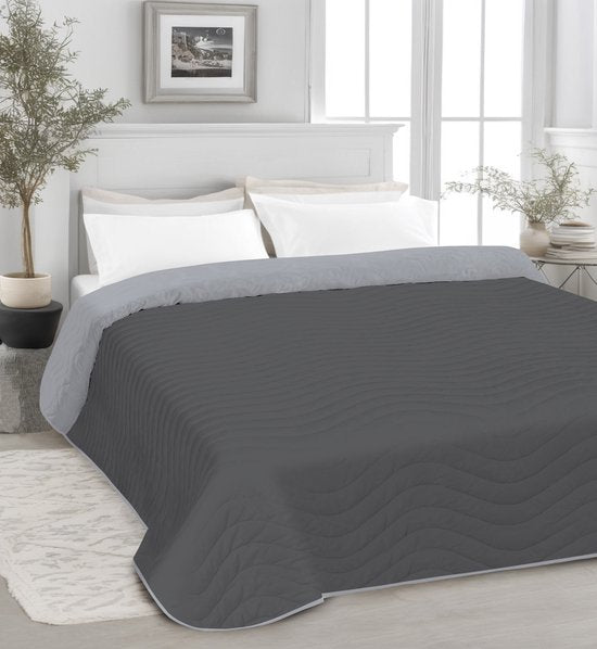 Vitality Pur - Luxe Katoenen Bedsprei - 2 persoons - Donker/Denim Grijs - 240x215