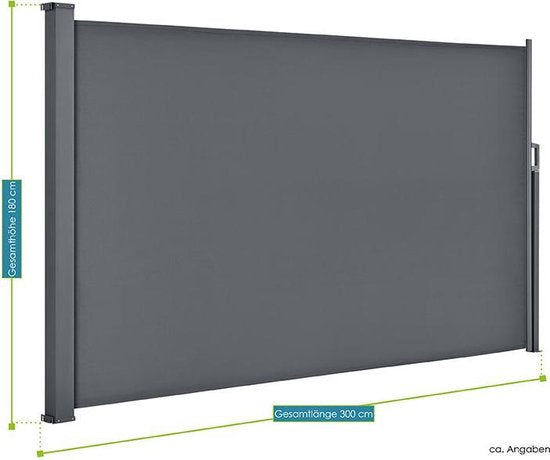 Juskys – Zijluifel Dubai – 300 x 180 cm – Voorzien Van Automatische Rol-Functie En Individueel Aanpasbare Lengte – Voor Balkon En Terras – Antraciet Gepoedercoat Staal En Polyester