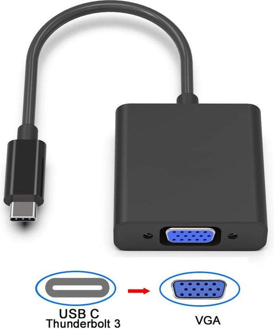 Techvavo® USB C naar VGA Adapter - USB C naar VGA - Full HD 1080P - Man naar Vrouw - Zwart