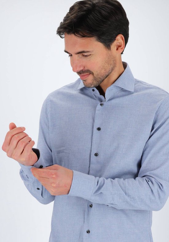 Michaelis slim fit heren overhemd - dobby - blauw - Strijkvriendelijk - Boordmaat: 39
