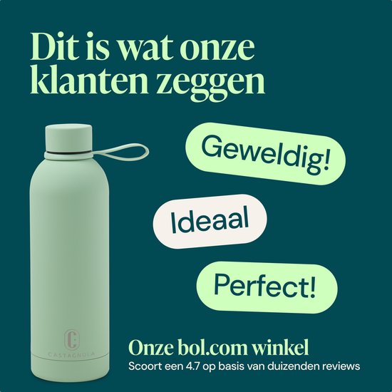 Castagnola Waterfles - RVS Drinkfles 500 ML - Stalen Thermosfles - Drinkflessen voor Volwassenen - Dubbelwandig - Groen