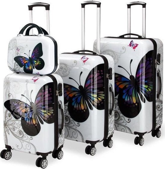Monzana Koffer Set - 4 Stuks Vlinder Motief met slot - 360° Wielen
