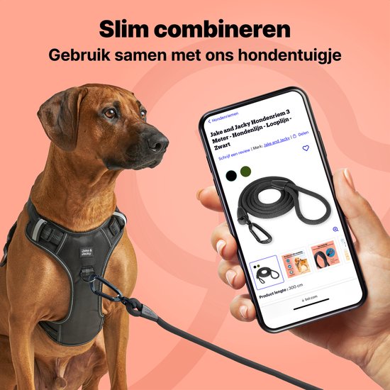 Jake and Jacky Hondenriem 3 Meter - Hondenlijn - Looplijn - Zwart