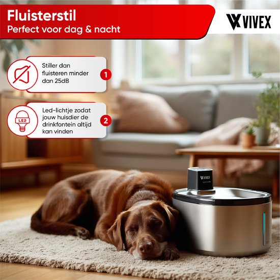 Vivex® Draadloze Drinkfontein - RVS - 4,5 Liter - Waterfontein voor Katten en Honden - Met Sensor en Accu - Incl. 6 Filters en cleaning - Fluisterstil
