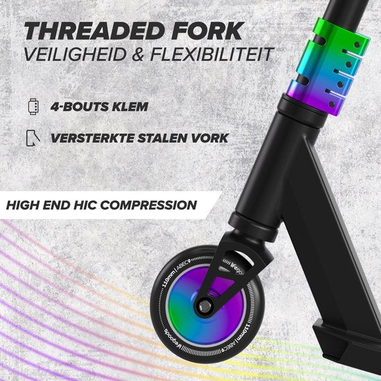 LifeGoods Stuntstep Pro X - T-Stang - HIC - Step voor Kinderen - Jongens/Meisjes - 110mm - 100KG - Regenboog