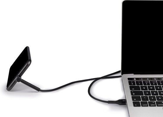 Grundig 3-in-1 USB-A naar Lightning Kabel – 1 Meter – Opladen, Synchroniseren & Telefoonstandaard – Zwart