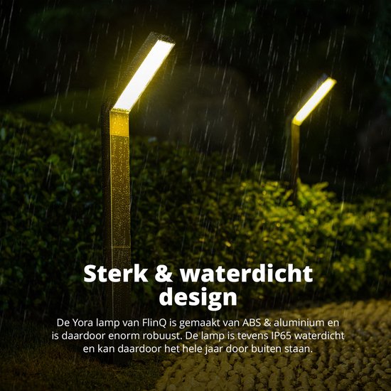 FlinQ Yora Solar Tuinverlichting - Tuinlampen op zonne-energie - Buitenlamp - Aluminium - 2-pack - Zwart
