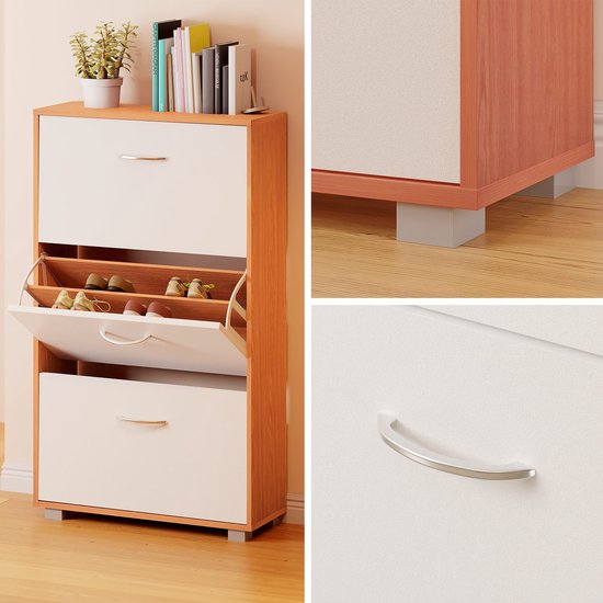 Schoenenkast – 3 Kleppen – 115x60x24cm – 18 Paar Beuken/Wit
