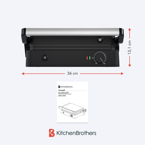 KitchenBrothers Contactgrill - Grill Apparaat - Uitneembare Grillplaten - Panini Grill - 3 hoogtestanden - Tosti ijzer - 2000W - RVS