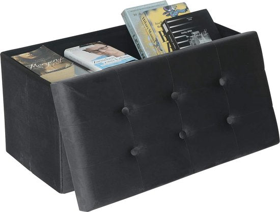 Voetenbank Opbergbank zitting van Fluweel,Poef opbergkruk Opvouwbare 76x37,5x38cm,Grijs SH70gr