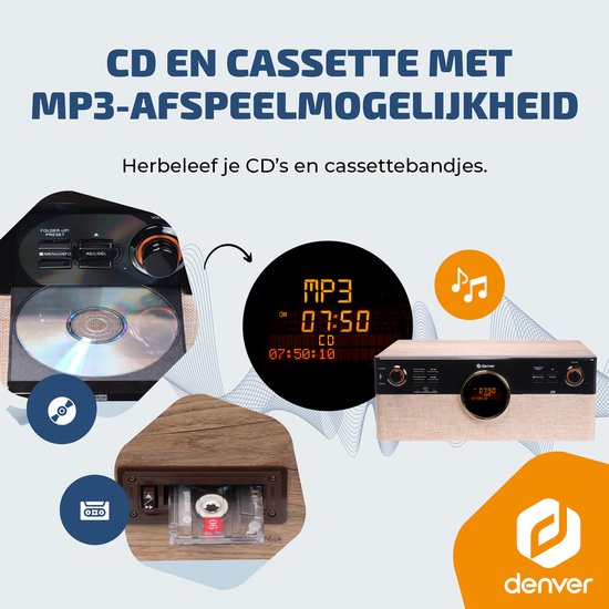 Denver Retro Platenspeler - Radio - CD - Cassette - Bluetooth - Auto stop - MRD180