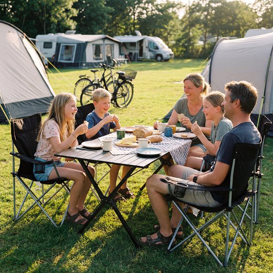 TRVLMORE Campingtafel - 120x70x70cm - Lichtgewicht met Aluminium Frame - Vouwtafel Verstelbaar - Kampeertafel - Klaptafel - Zwart