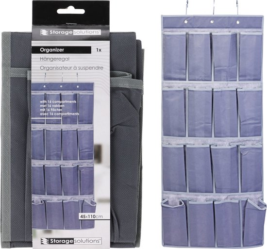 Storage Solutions Deur/kast organizer - hangend - 16 vakken - antraciet grijs - 45 x 110 cm