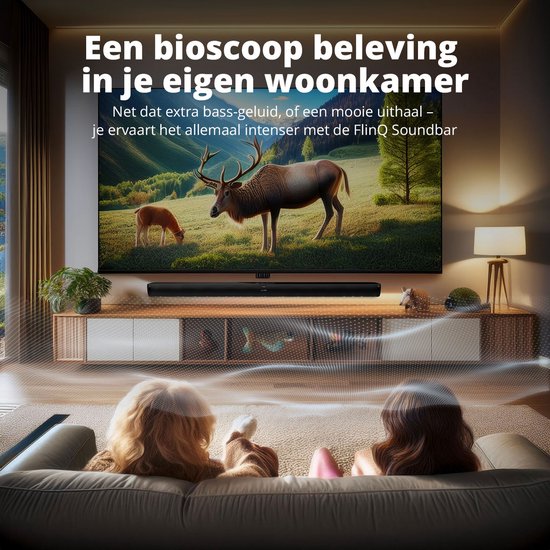 FlinQ Soundbar – Bluetooth 5.3 & Ingebouwde Subwoofer – 80W – 92 x 8,6 x 7,5 cm – Zwart