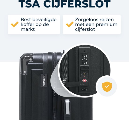 Pathsail® Handbagage Koffer 40L x 55CM - ABS - Lichtgewicht Trolley - Incl. TSA slot & Spinner wielen - Zwart