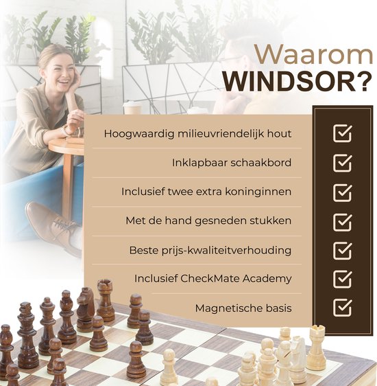 Windsor -CheckMate - Magnetisch Schaakbord - 40 cm - Hout