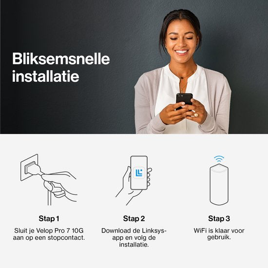 Linksys Velop Pro 7 10G - Mesh WiFi - Tri-Band - WiFi 7 Router - 11000 Mbps - 1-Pack - Wit