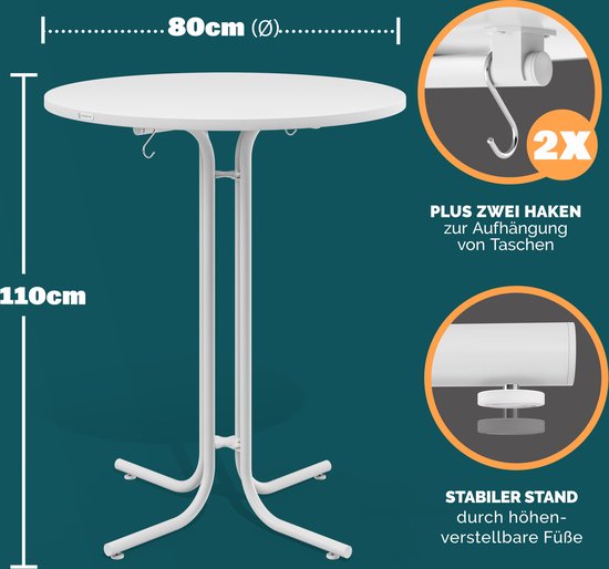 CASARIA Statafel - 80x110cm Inklapbaar Verstelbare Tafelpoten – Wit
