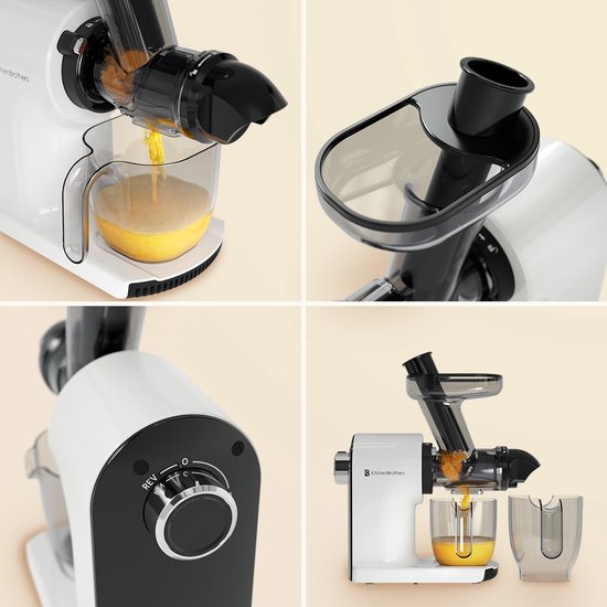 KitchenBrothers Slowjuicer - Compact - Juicer - Groenten en Fruitpers - 45 mm - 500 ml - Wit