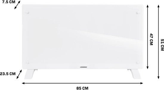 VONROC Luxe elektrische kachel - Convectorkachel - glazen paneel – 1250W/2500W - Verwarmt ruimtes tot 30m2 - Bediening app (via Wifi) als handmatig – Wit
