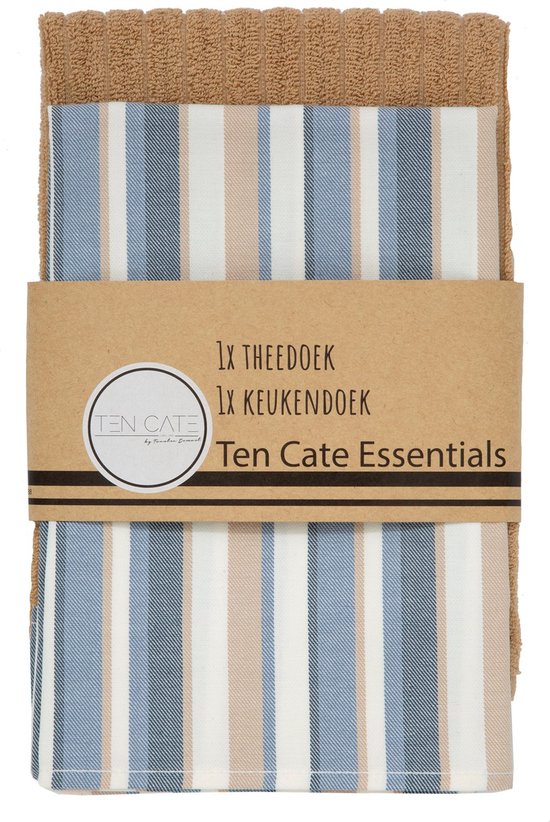 Ten Cate Theedoeken en Keukendoeken Set - Theedoeken en Handdoeken Set - Keukenset Theedoeken en Keukendoek - Keukendoek - Theedoek - 1x Keukendoek 50x50 cm - 1x Theedoek 60x65 cm - Katoen - Blauw en Zand