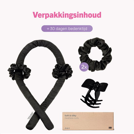 Soft & Silky Heatless curls - Satijn - Lint - Incl. 2 scrunchies en 1 haarklip - Haarrollers - Krulspelden - Krullen zonder hitte - Satijnen Haarkruller - Krullend haar producten