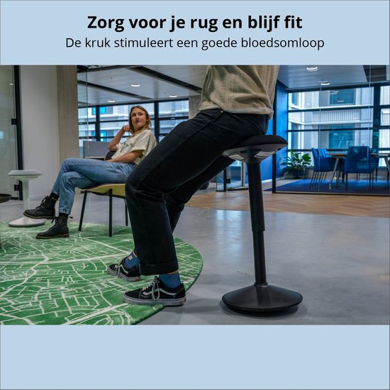 Backerz Wiebelkruk - Ergonomische Wiebel Stoel hoogte 55-80cm - Balanskruk - Zit Sta kruk - Zadelkruk Zwart
