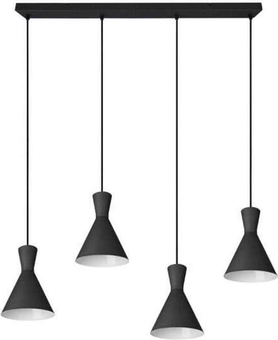 Trio Enzo Industriële Hanglamp – 4 Lichtpunten – E27 Fitting – Dimbaar – 90 × 20 × 150 cm – Zwart