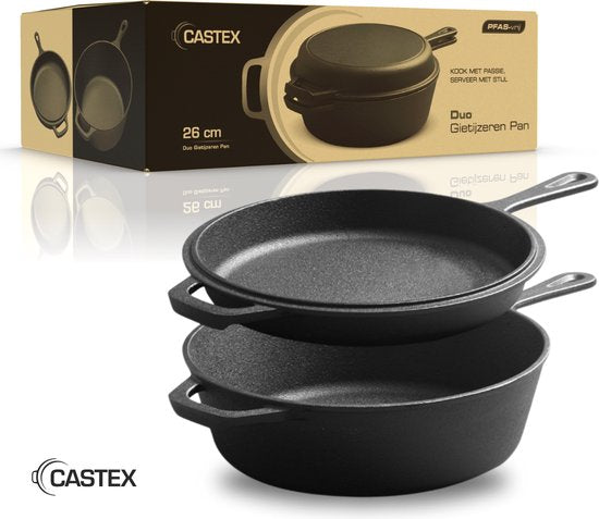 Castex Duocraft Gietijzeren Pan - Braadpan Inductie - Braadpannen - Stoofpan - Broodpan Gietijzer - Sudderpan