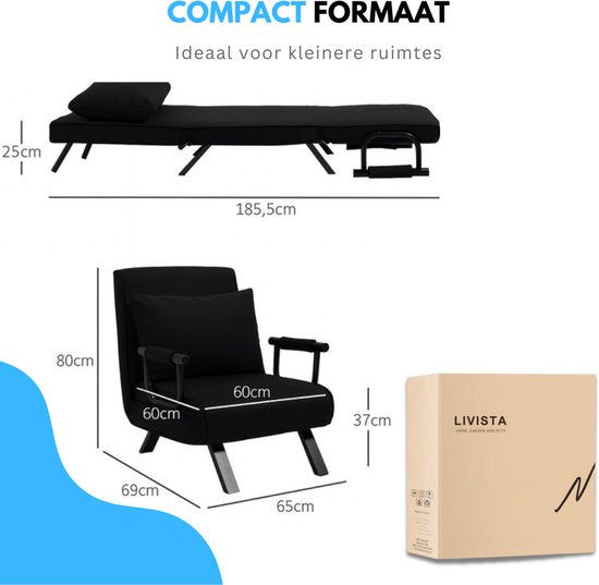 Livista 3-in-1 Uitklapbare Slaapstoel Belastbaar Tot 100 kg Zwart - Inklapbare Slaapbank Met Verstelbare Rugleuning - Modern Design Logeerbed - Slaapfauteuil