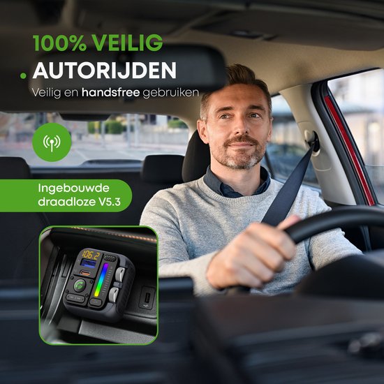 iSetchi Bluetooth FM Transmitter - Quick Charge 3.0 - Auto Carkit - USB C - Draadloos