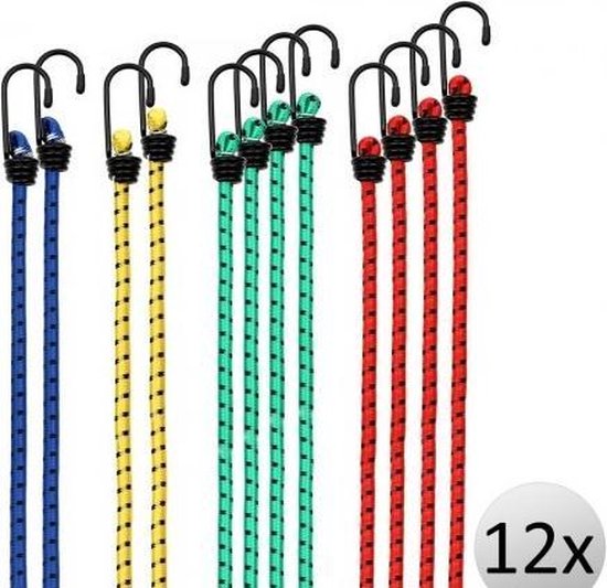 Deuba Rubberen Bagagespin- 12 Stuks met Haken 30-95 cm x 8 mm Ø