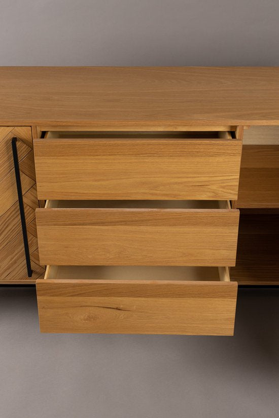 Dutchbone - Class Dressoir - 180 x 45 x 80 cm - Naturel Acaciahout & MDF - Messing Look Onderstel - Elegant Design - Ruime Opbergkast