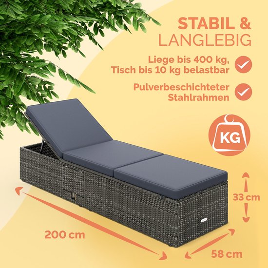 Casaria Ligbed - Verstelbaar Klaptafel Polyrattan 200x85 - Antraciet