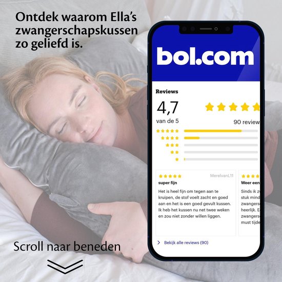 EL-Life Zwangerschapskussen XXL U-Vorm - Zijslaapkussen - Lichaamskussen - Voedingskussen - Body Pillow - 140x80cm - Afneembare Jersey Katoenen Hoes, Lichtgrijs