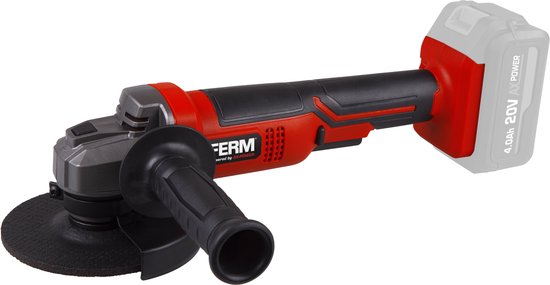 FERM - AX-POWER - AGM1126 - Accu - Haakse slijper - 125 mm - 20Volt - 8000t/min - Softgrip - Zijhandgreep op twee plaatsen - Verstelbare beschermkap - Veiligheidsschakelaar - Zonder accu en zonder lader - Geschikt voor AX en FX accu platform