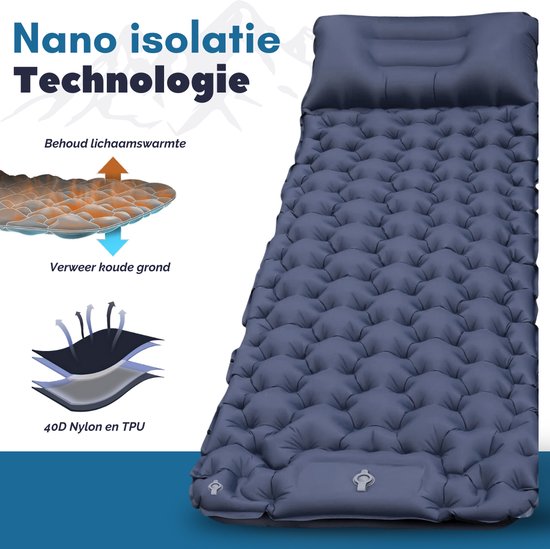 Vertrex Inflate-X1 Slaapmat met Ingebouwde Pomp - Luchtbed - 1 Persoons - Marineblauw