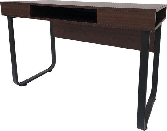 Bureau computer tafel Stoer - laptop buro - industrieel vintage - zwart metaal bruin hout