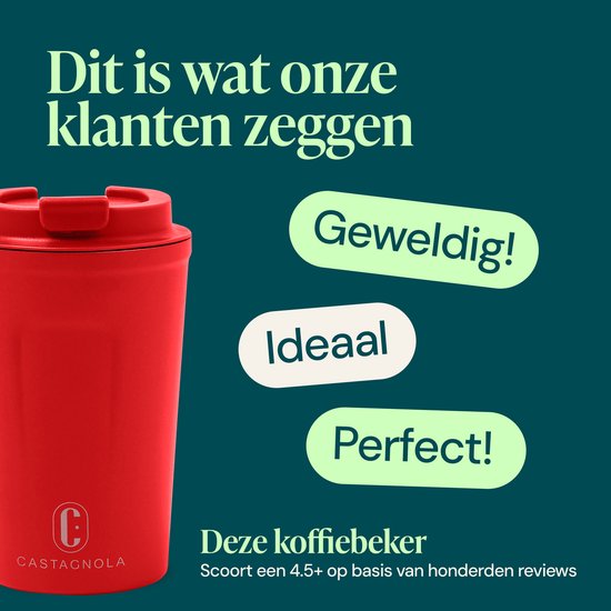 Castagnola Thermosbeker - Koffiebeker To Go - Travel Mug voor Koffie en Thee - Theebeker - 380 ML - RVS - Rood