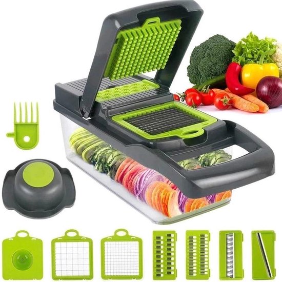 Mandoline - 16-delige Groentesnijder - Met Opvangbak - Snijroosters - Voor Groente en Fruit