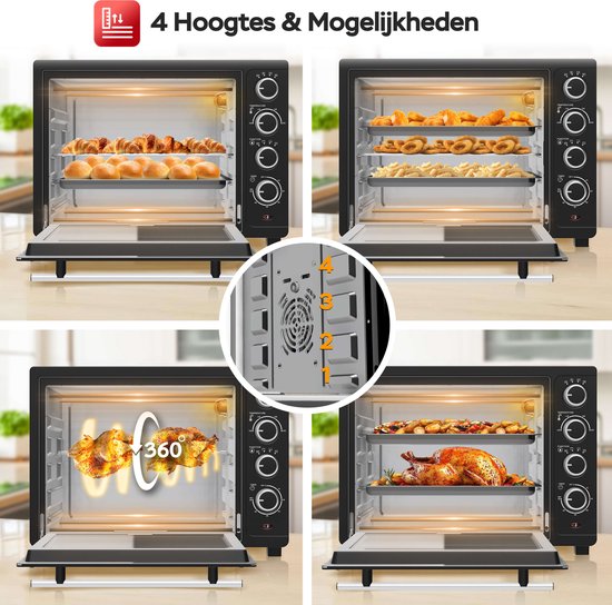 TurboTronic EV35 Vrijstaande oven 35L - Mini oven - Elektrische Oven - Zwart