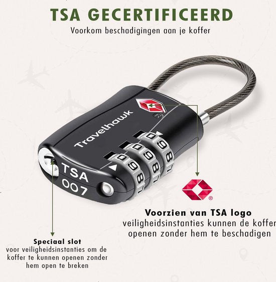 Travelhawk Kofferslot - TSA Reisslot - Cijferslot - Cijferslot Hangslot - 3 Cijferig - 3 Stuks - Zwart