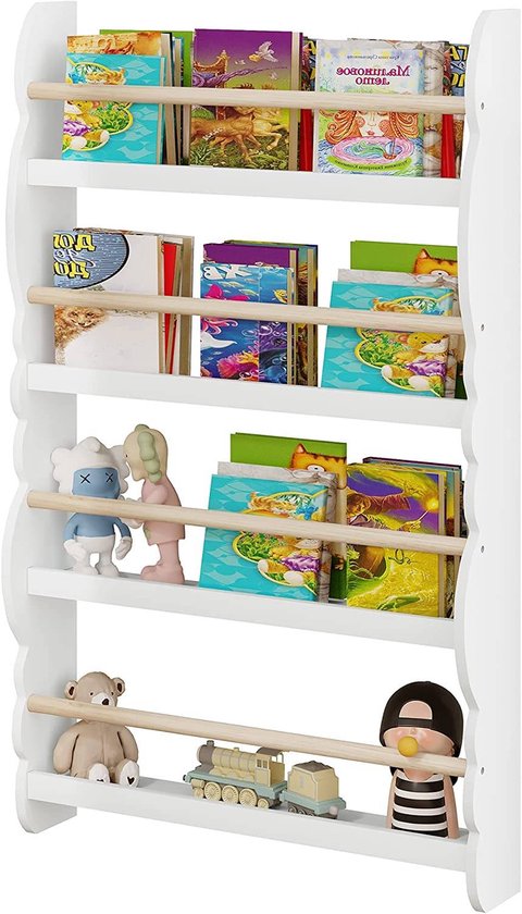 Woltu Kinder Wandboekenrek 98x60x14,5 cm Groen of Wit met Eikenlook – Montessori Opbergrek voor Kinderkamer