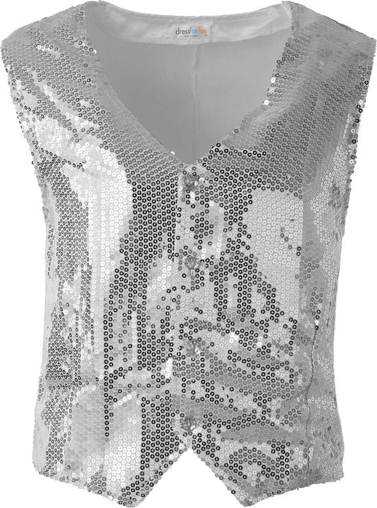 dressforfun - Paillettenvest heren zilver XXL - verkleedkleding kostuum halloween verkleden feestkleding carnavalskleding carnaval feestkledij partykleding - 303970