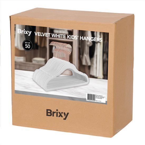 Brixy 50 Baby Kledinghangers - Wit - Kinder Kledinghangers - Kleerhanger - Fluweel - Broeklat