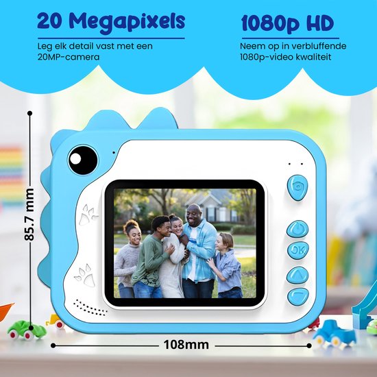 K&L® 3 IN 1 Digitale Kindercamera + Instant print + speelcamera - 32GB micro sd kaart - camera kinderen - Vlogcamera met games - Fototoestel voor Kinderen - Klein Formaat Speelgoed - Met videofunctie - Blauw