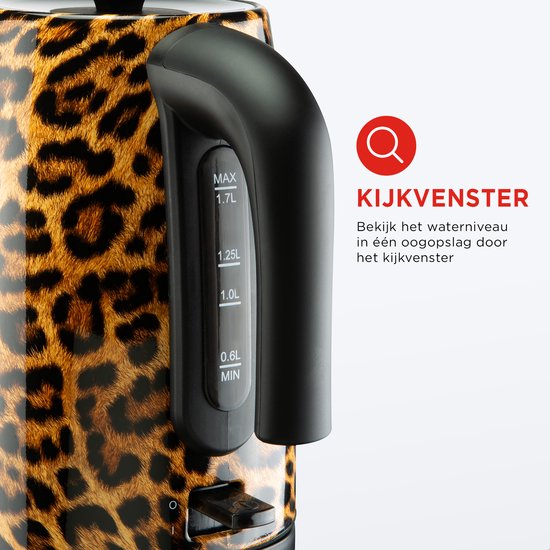Bourgini Trendy Panter Waterkoker - Stijlvolle Waterkoker met Panterprint voor Moderne Keukens