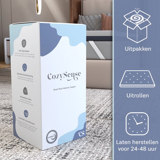 CozySense® DualFeel Topper Matras 90x200 - Matras Topper - Topmatras - Topdekmatras - Met Koele & Warme Kant - CertiPUR® - Medium Hardheid - 7.5 cm - Wasbare Hoes