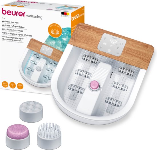 Beurer FB 65 Elektrisch voetenbad - Voetmassage - Trillings-en bubbelmassage - Aromatherapie - Infrarood - LED sfeerverlichting - Verwarming - Magnetische velden - Voetreflex rollers - 3 Pedicure-opzetstukken - Tot maat 51 - 3 Jaar garantie