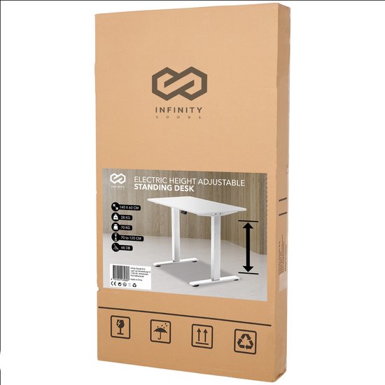 Infinity Goods Zit Sta Bureau - Elektrisch Verstelbaar In Hoogte - 140 x 60 CM - Geheugenfunctie - Wit